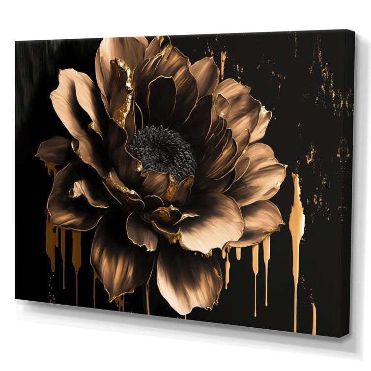 Red Barrel Studio® Black And Gold Dahlia - Print on Canvas | Wayfair