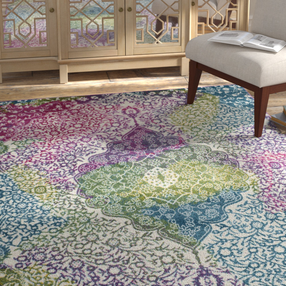 Bungalow Rose Shaddix Oriental Beige/Green/Purple Area Rug & Reviews