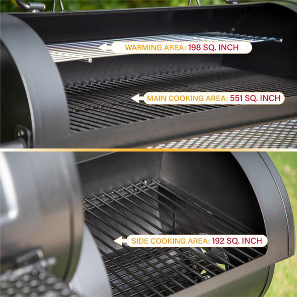 Alphamarts Free-standing 36” Barrel Charcoal Grill w/ Offset Smoker 941 ...