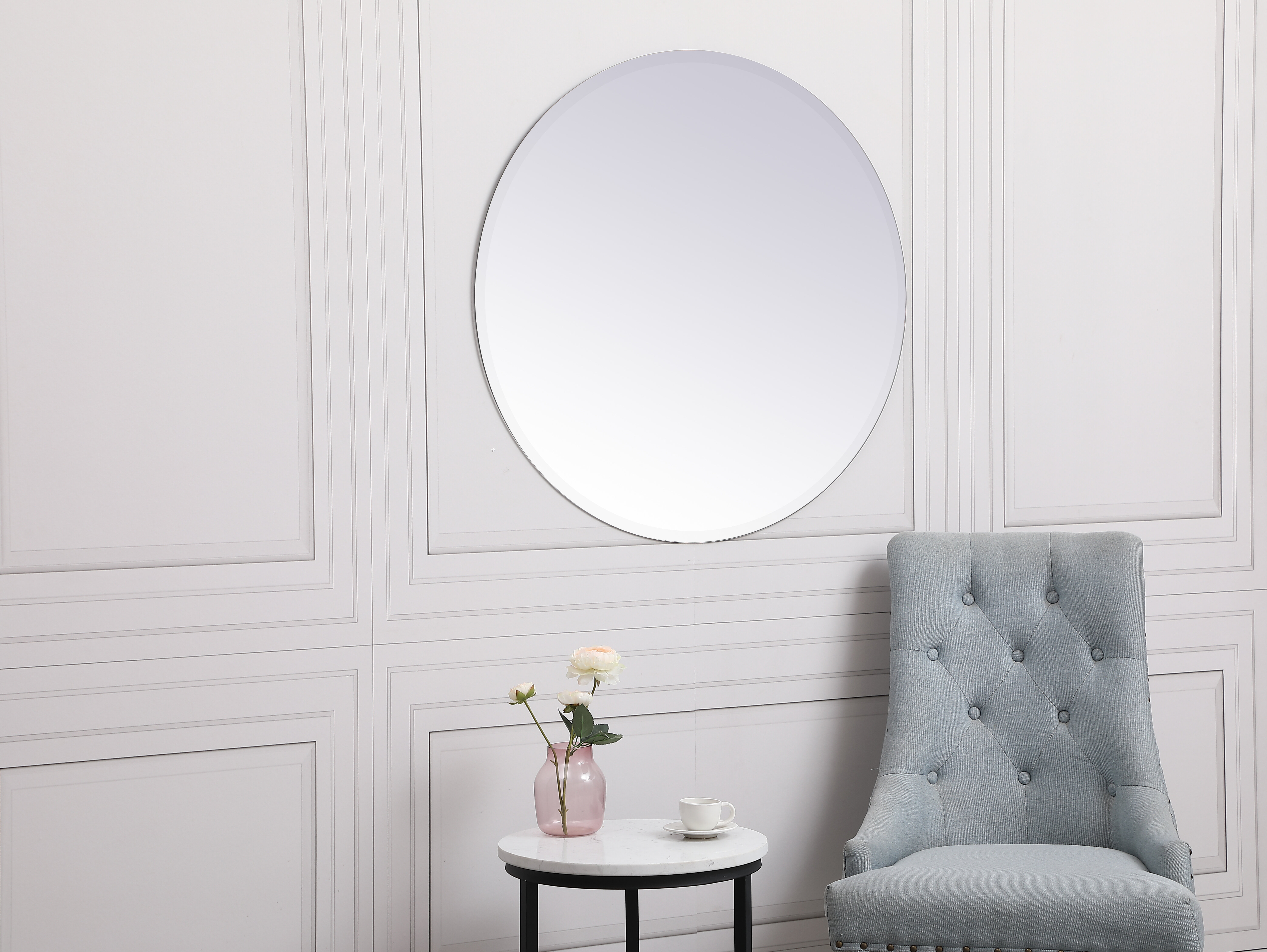 Round Wall Mounted Mirror Frameless Bathroom  Living Room 50cm Square Corner 