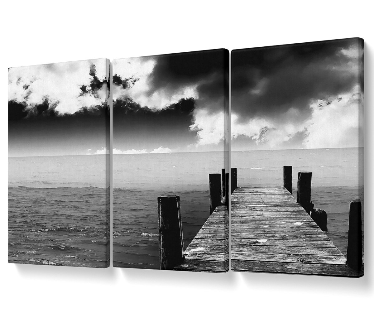 Highland Dunes Black And White Pier Canvas 3 Panel Set Wayfair.co.uk