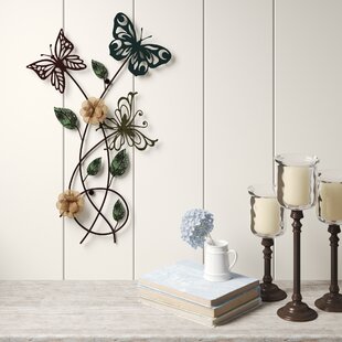 BLUE BUTTERFLY WITH WILDFLOWERS METAL WALL SCULPTURE WALL DECOR WALL ART 