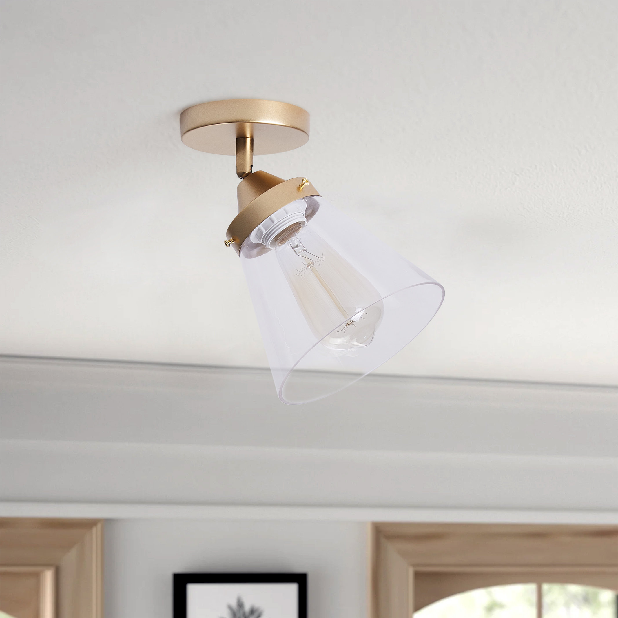 Mercer41 Daquawn Gold Ceiling Light Fixture Cone Flush Mount Ceiling