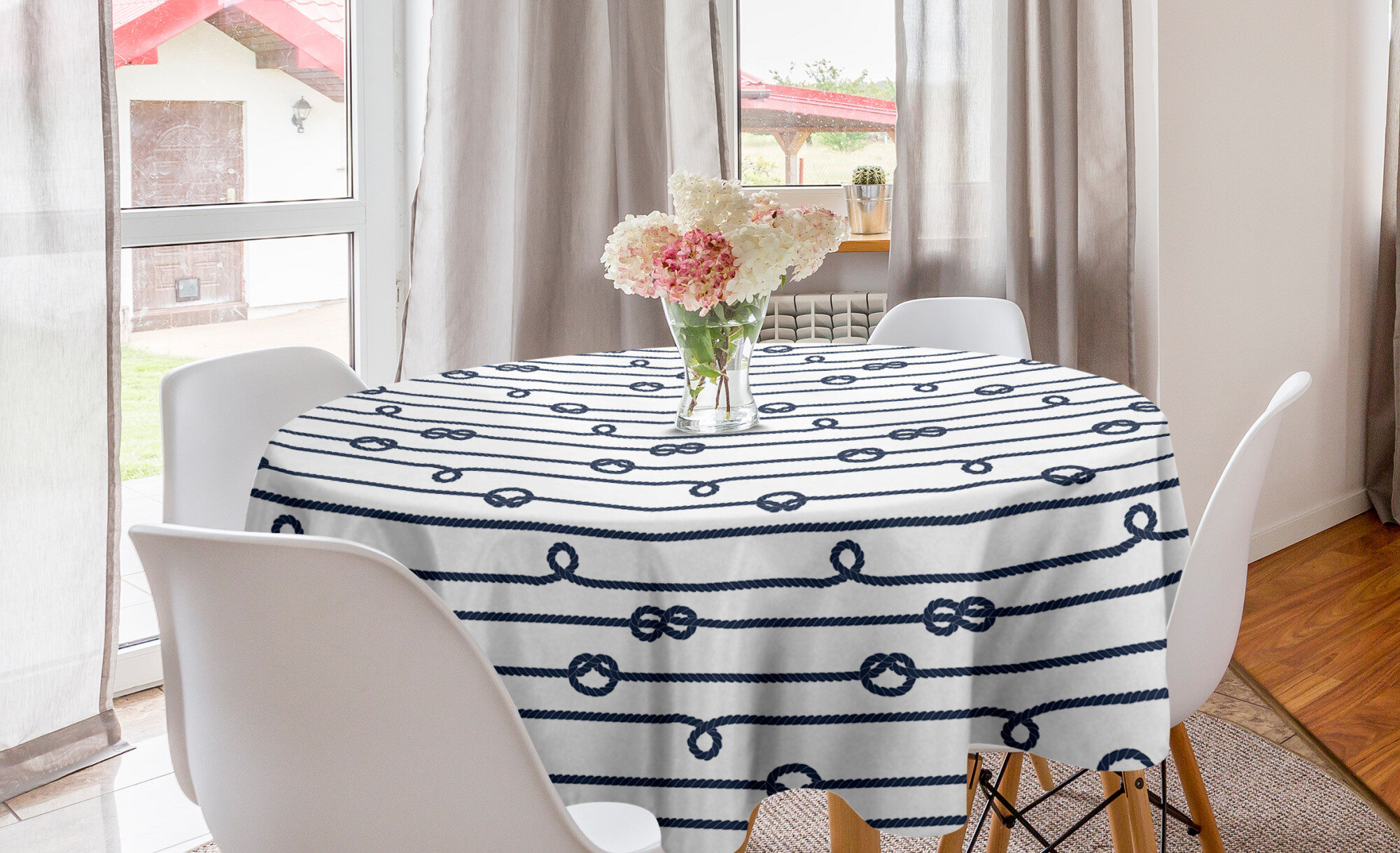 Ambesonne Navy Color Round Tablecloth Table Cover for Dining Room Kitchen 