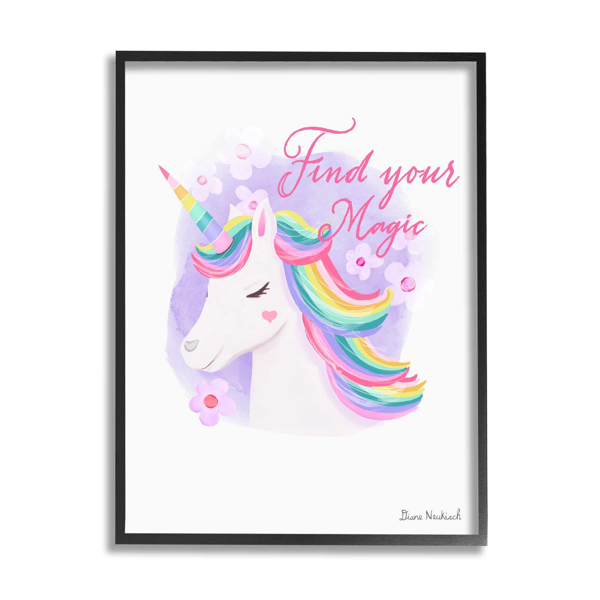 Find Your Magic Bold Rainbow Floral Unicorn Mane by - Graphic Art on Canvas