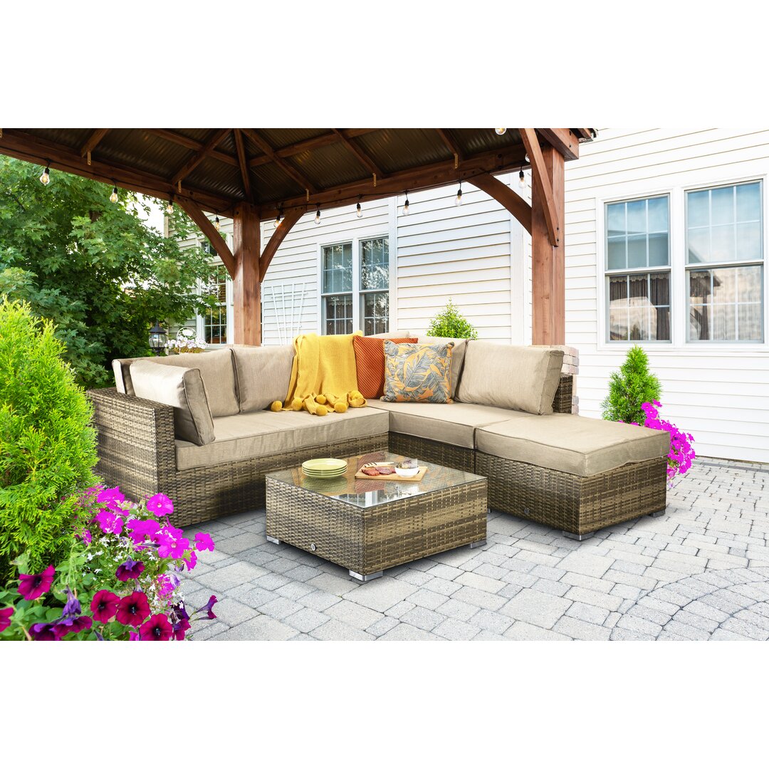 Margaret Rattan 5 - Person Seating Group with Cushions brown,gray