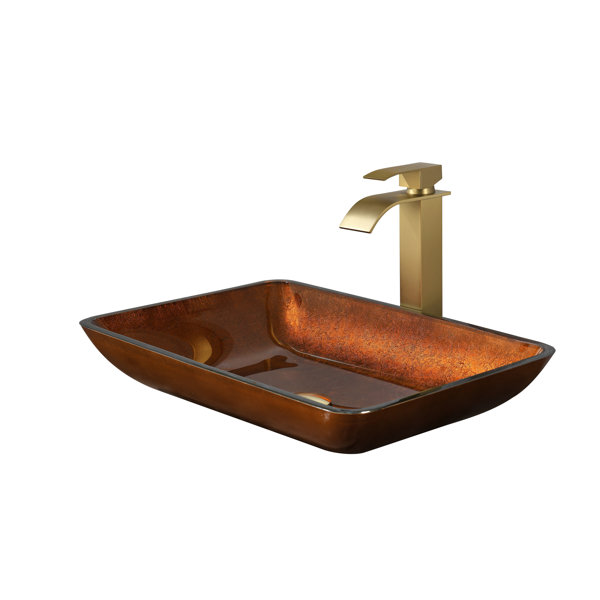 WESTINUS Glass Handmade Rectangular Vessel Bathroom Sink with Faucet ...