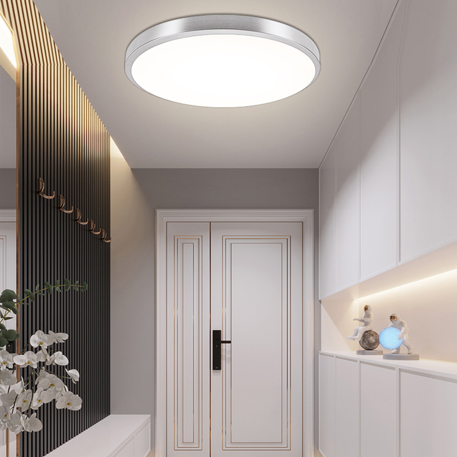 Ivy Bronx 50CM Round Minimalism Silver Ceiling Light With Remote