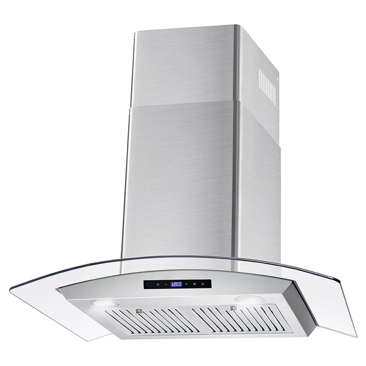 Wall Mounted Range Hood Kitchen Exhaust Hood 30 Inch Stainless With Tempered Glass and 3 Speed 