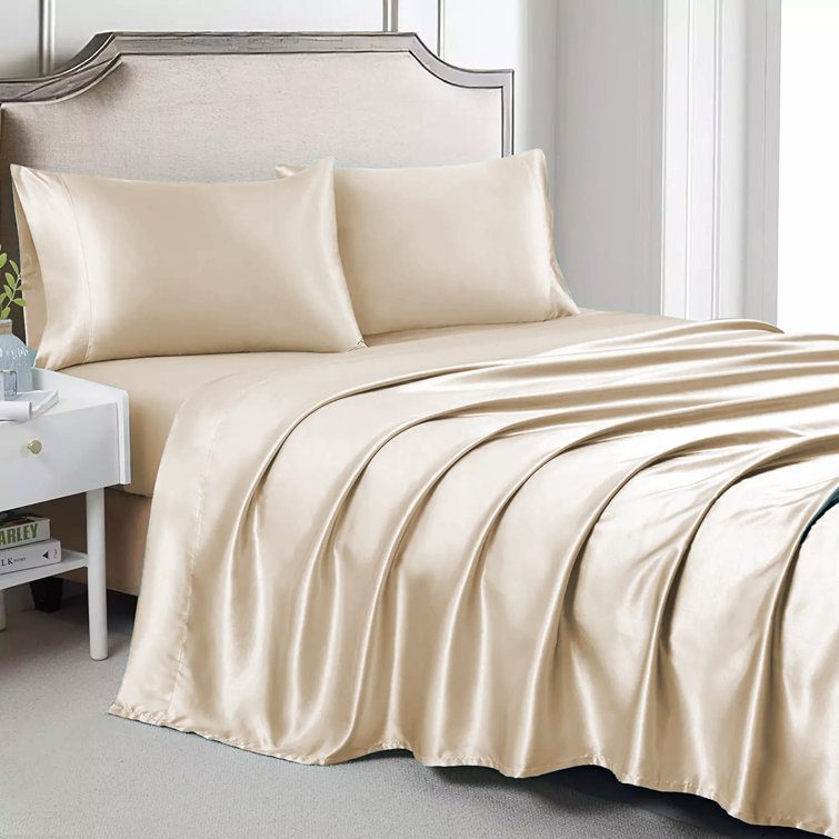 Satin Sheet Set Everly Quinn Color: Cream, Size: King