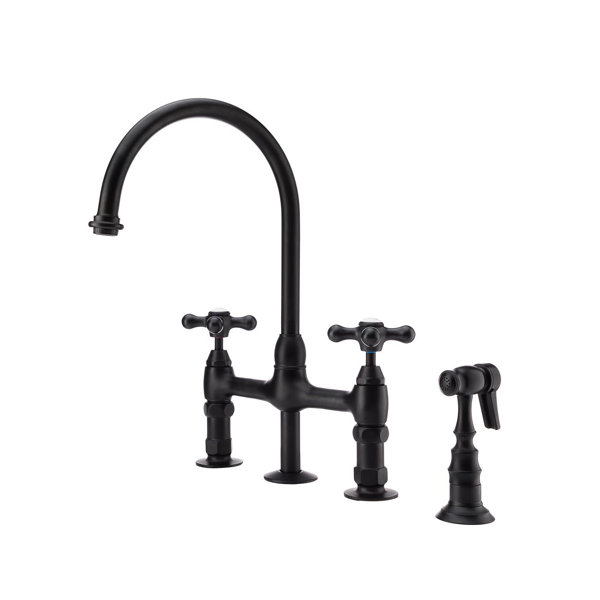 Gooseneck Bridge Style Kitchen Faucet - Metal Cross Handles