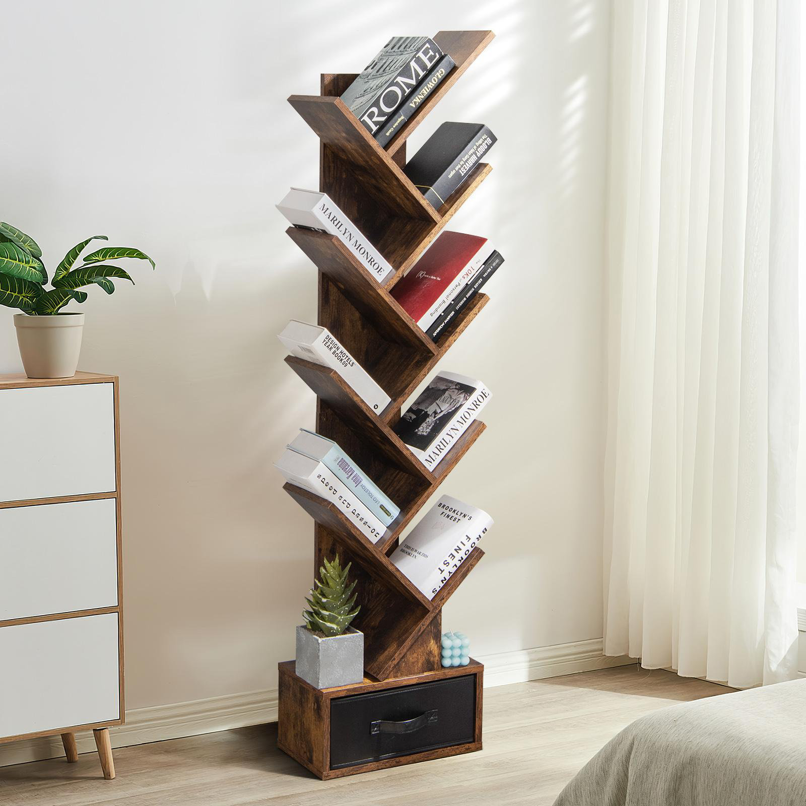 Next Tree Bookcase Millwood Pines Tree Bookshelf W/drawer, Space Saving Wooden Bookcase W ...