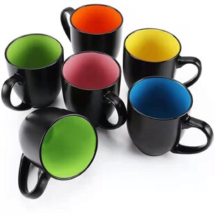 2x Length Matters 8" Tall Coffee Tea Black White Mug with Spoon COFFEE MUG BLACK 