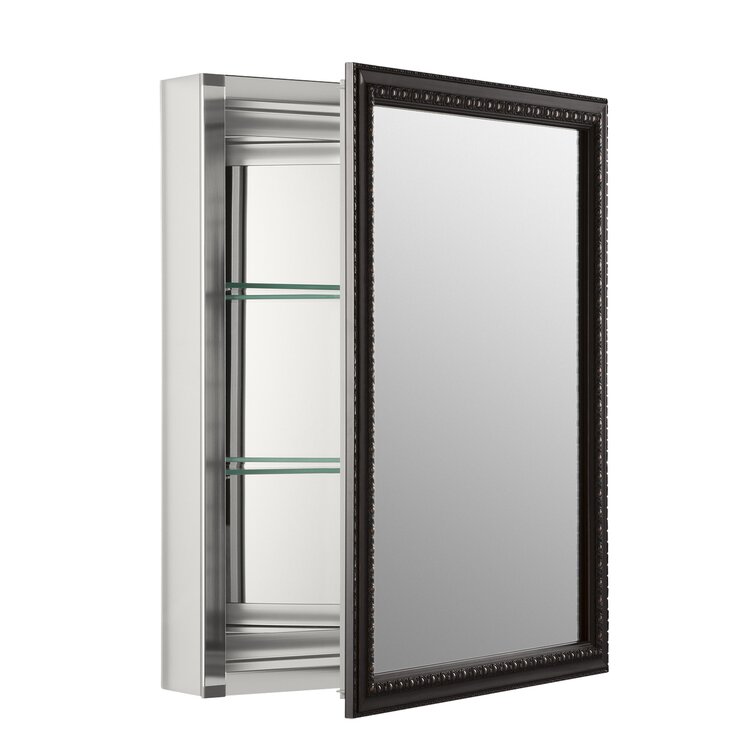 2967-BR1 Recessed or Surface Mount Framed 1 Door Medicine Cabinet with 2 Adjustable Shelves - 2