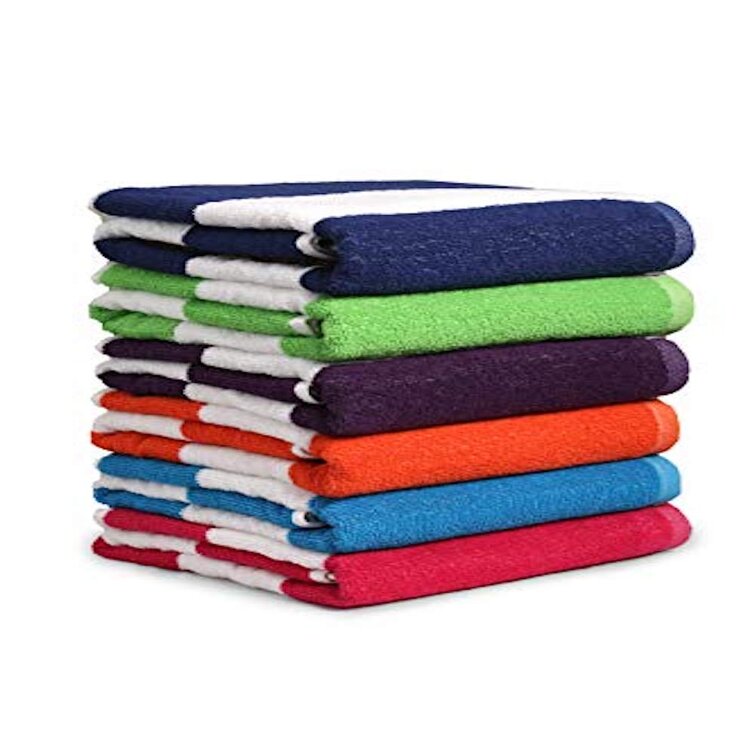100% Cotton Bath Towel Bath Soft and Quick Dry Swim Towels Yoga Parties Highly Absorbent Large Pool Towels for Beach Light Weight Pack of 6 Cabana Stripe Beach Towel 30 x 60” Guests