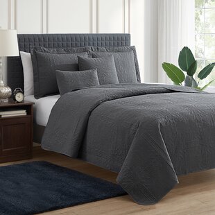 Double, Silver 5 Piece Reversible Quilted Bed Throw/Bedspread Bed Set 