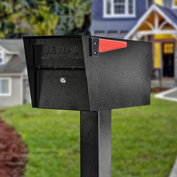 Postal Mailbox Post-Mount Double Door Front Rear Heavy Duty Steel Powder Black 