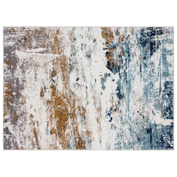 17 Stories Elrosa Performance Blue/Gray/Brown Rug | Wayfair
