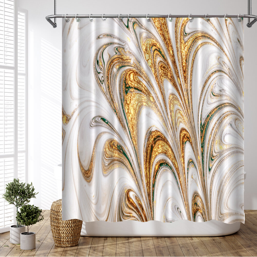 Hand Draw Flower Decor Bathroom Polyester Fabric Shower Curtain 71X71 Inches 