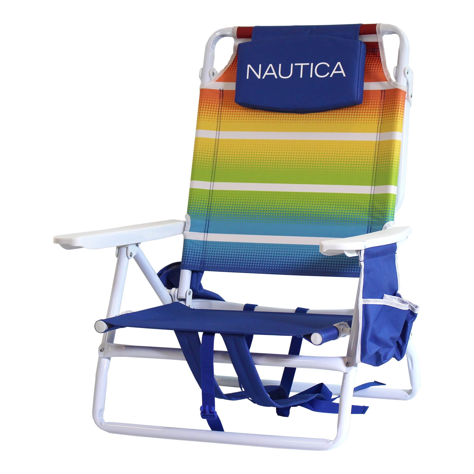Nautica Reclining Folding Beach Chair w/Cooler & Cup Holder 1 Fish 2 Fish 