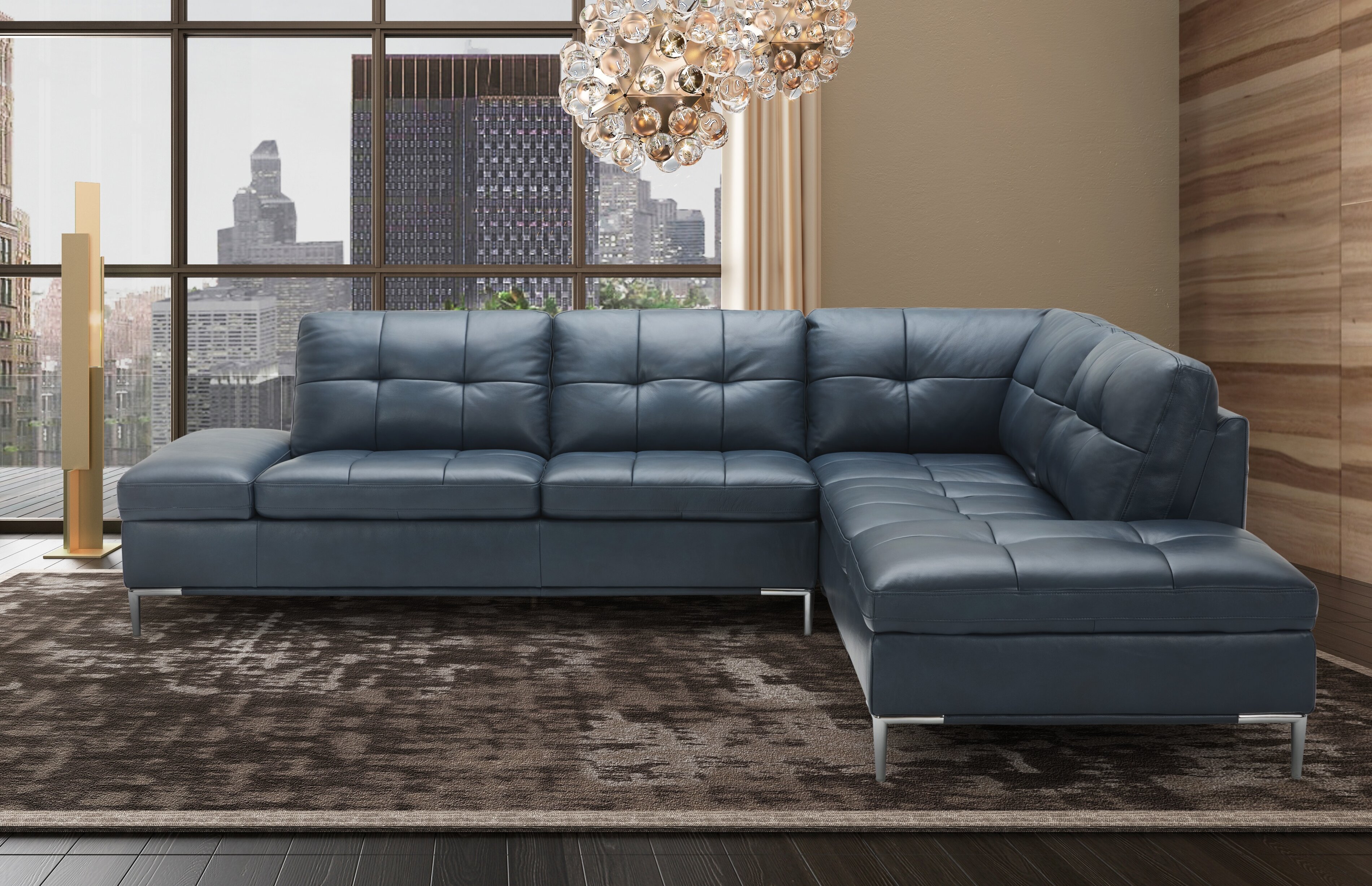 Mercier 111″ Wide Genuine Leather Sofa & Chaise