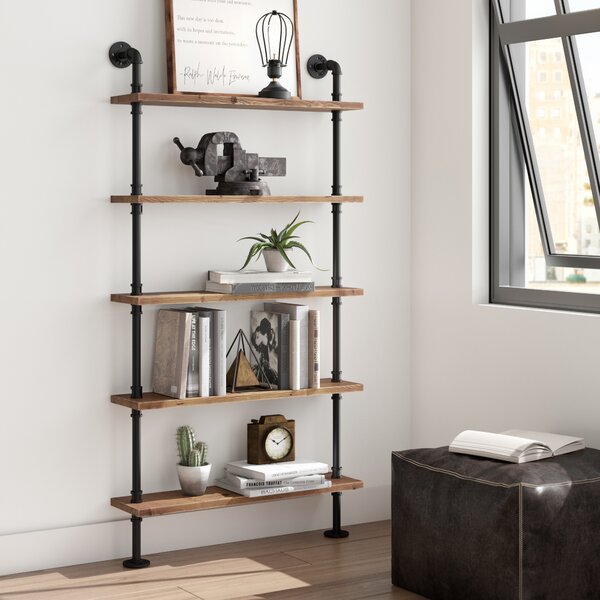 3 Tier Pipe Shelf Bookshelf Bracket Industrial Iron Wall Storage Shelves Wooden 