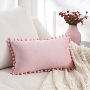 pink pom pom throw pillow