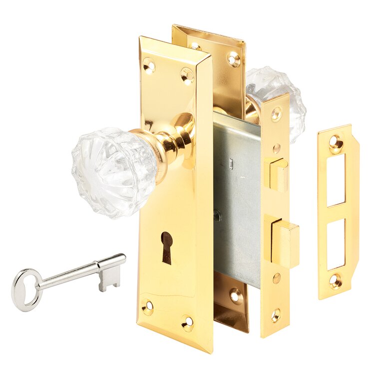 Keyed Prime-Line Products E2497Mortise Lock Set with Glass Knob Classic Bronze 