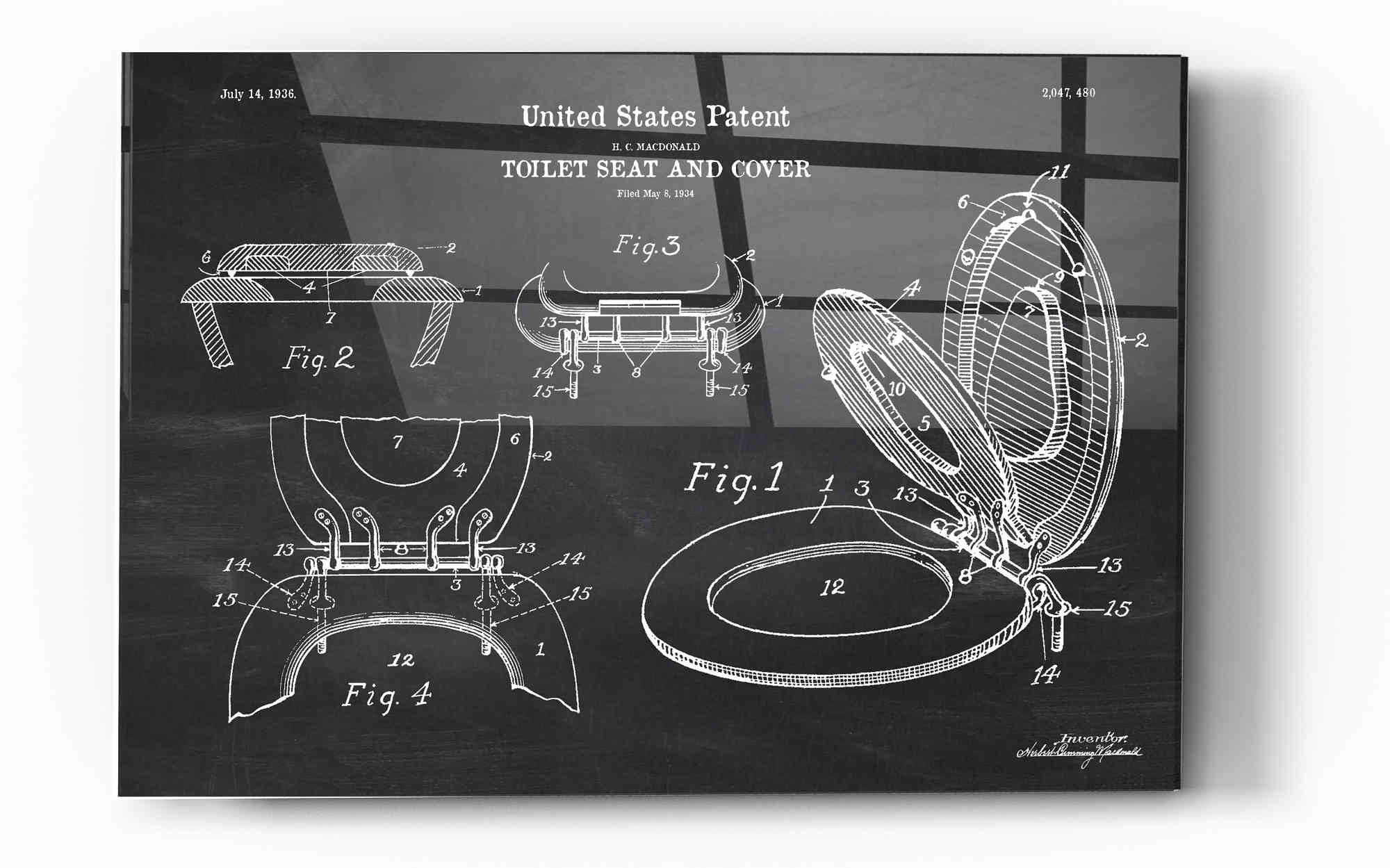 17 Stories Toilet Seat Cover Blueprint Patent Chalkboard Unframed