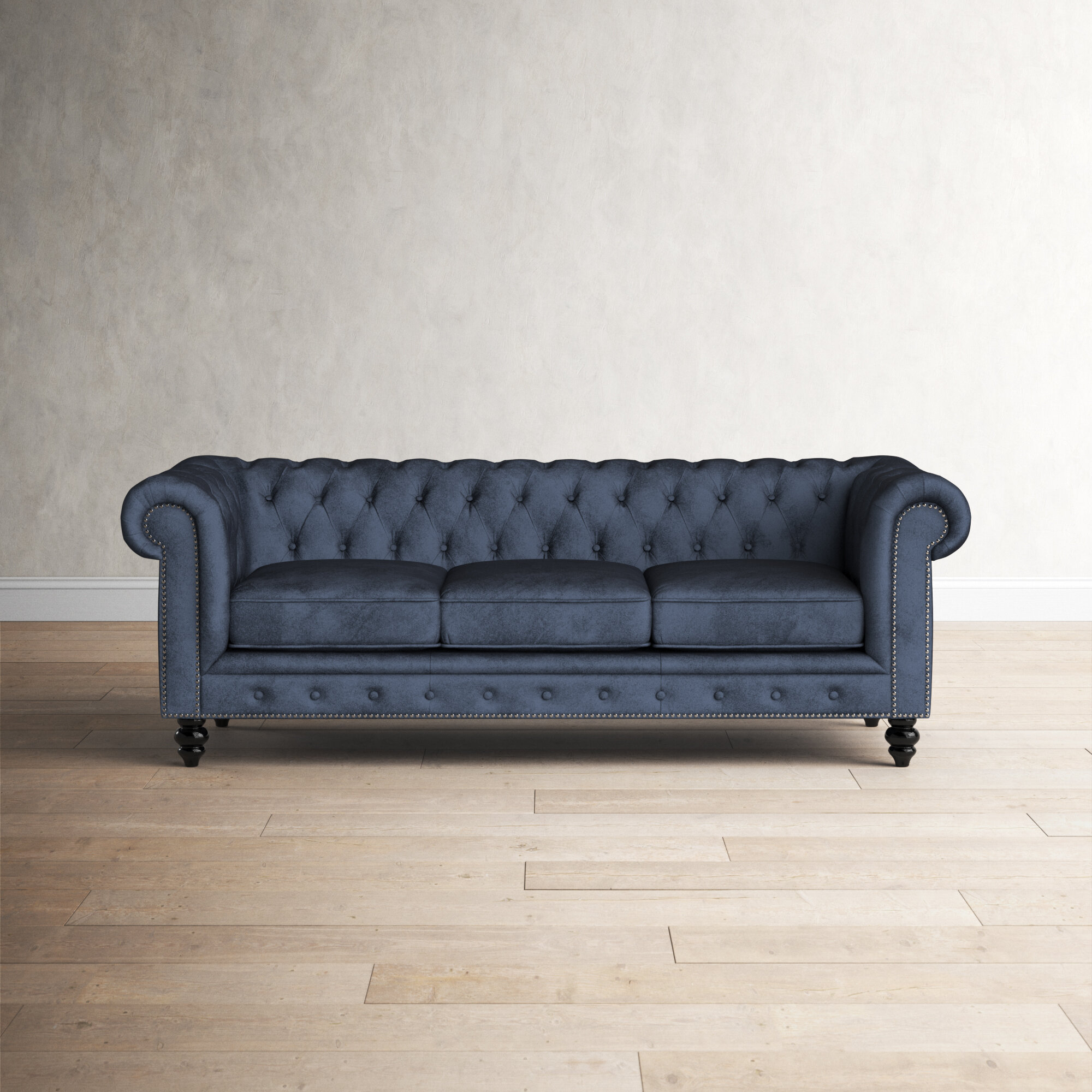 Eufaula 87” Velvet Rolled Arm Chesterfield Sofa