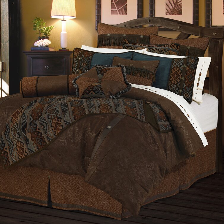 7 Piece Luxury South Western Pattern Turquoise Rustic Brown Star Comforter Set 