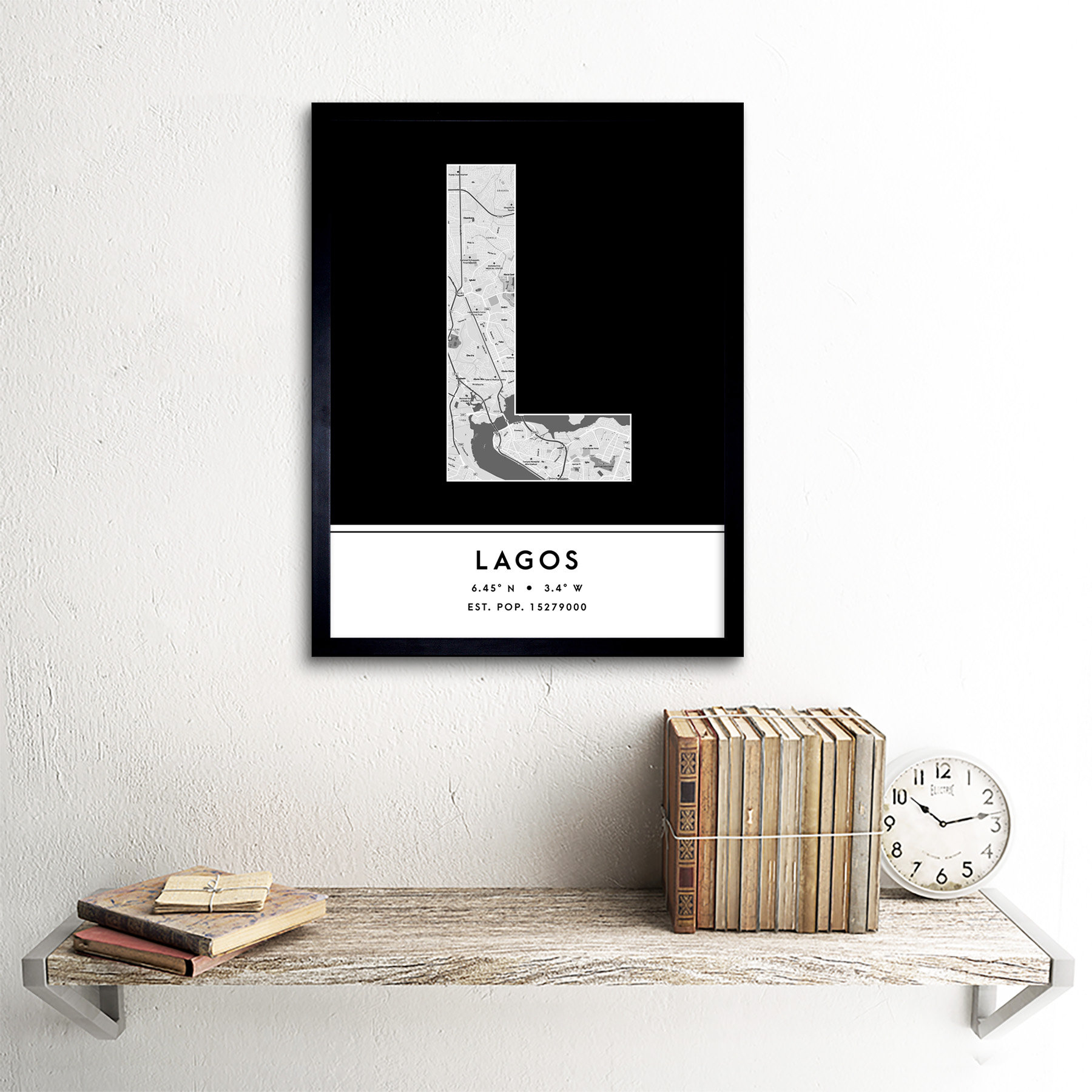 Wee Blue Coo Lagos City Map Lagos Black & White by Wee Blue Coo