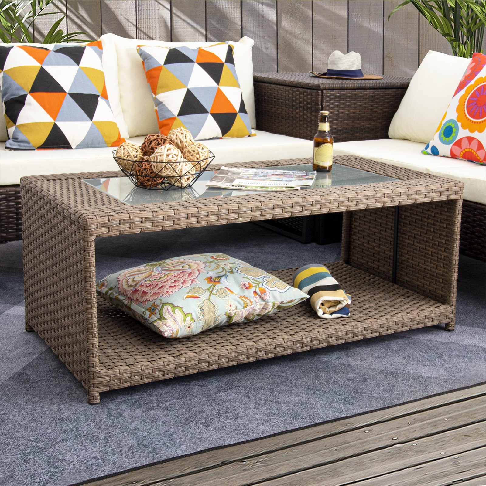 Latitude Run® Amberson Glass Outdoor Coffee Table Wayfair