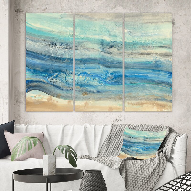 Ocean Mineral Waves - 3 Piece Wrapped nautical Canvas Painting