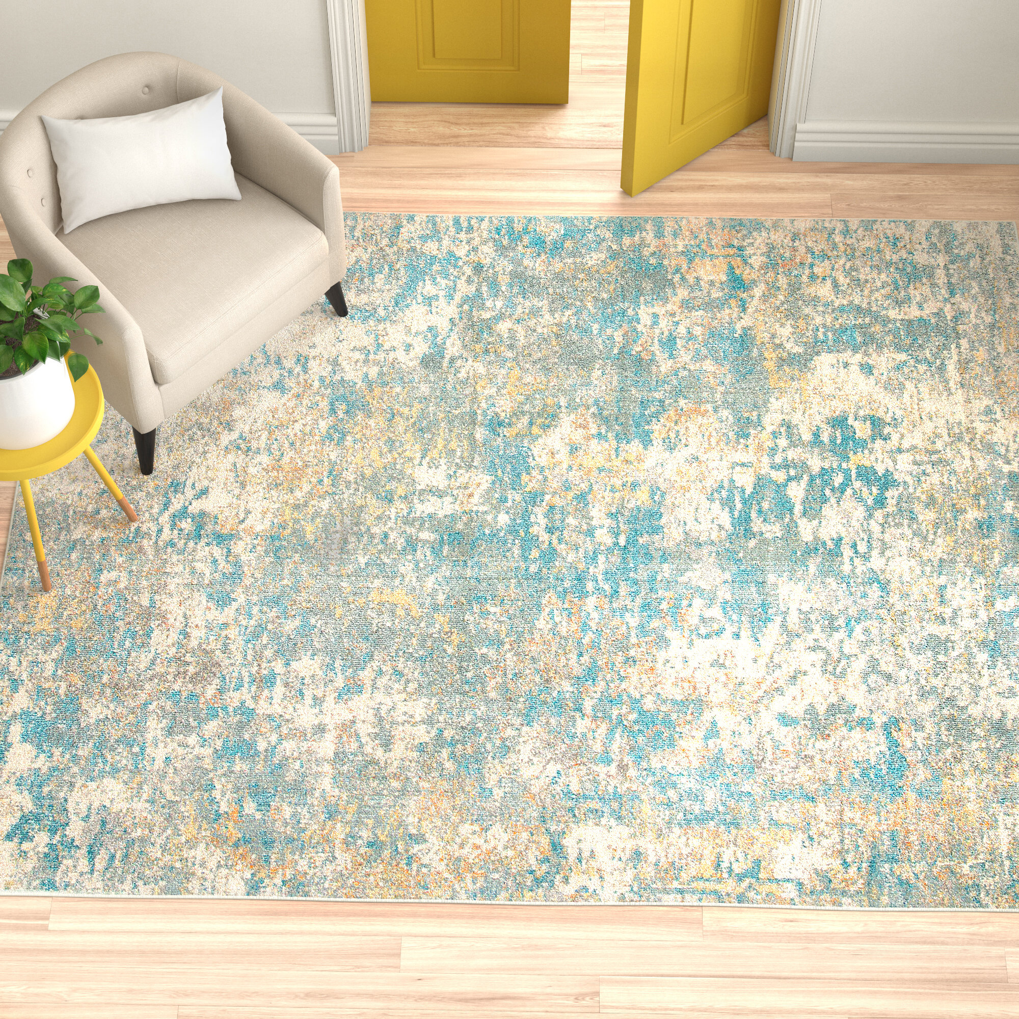 Zipcode Design™ Agdal Abstract Ivory/Teal/Gold Area Rug & Reviews Wayfair