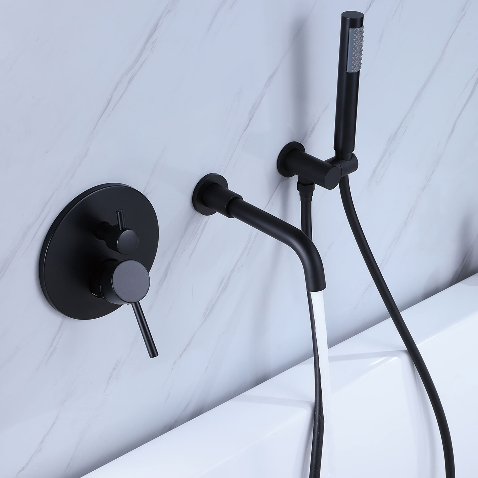 AWZTOO Brass Single Handle Wall Mounted Tub Spout with Handheld Shower