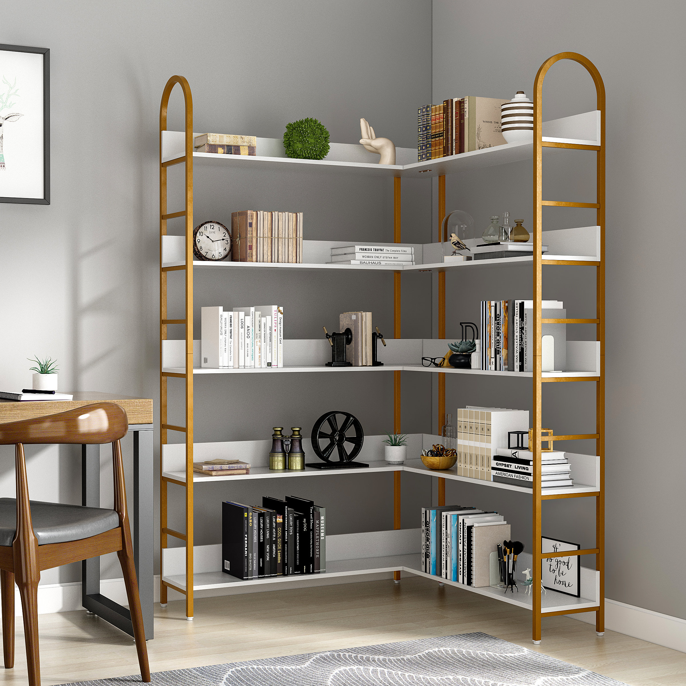 Mercer41 Francsico 73.43'' H x 35.5'' W Steel Corner Bookcase Wayfair