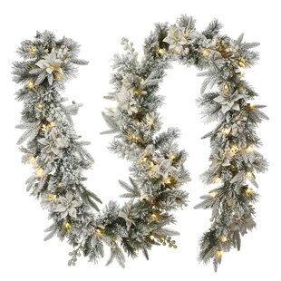 ScottDecor Christmas Underwater World Backdrop Classical Garland Design with Fir Branches Borders with Poinsettia Flowers Fish Tank Decorative Pictures Gold White Green