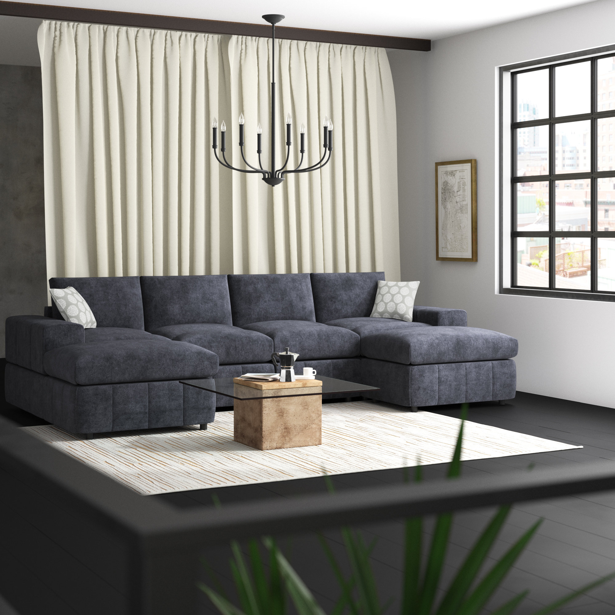 Anchoretta 134″ Wide Reversible Modular Sectional with Ottoman