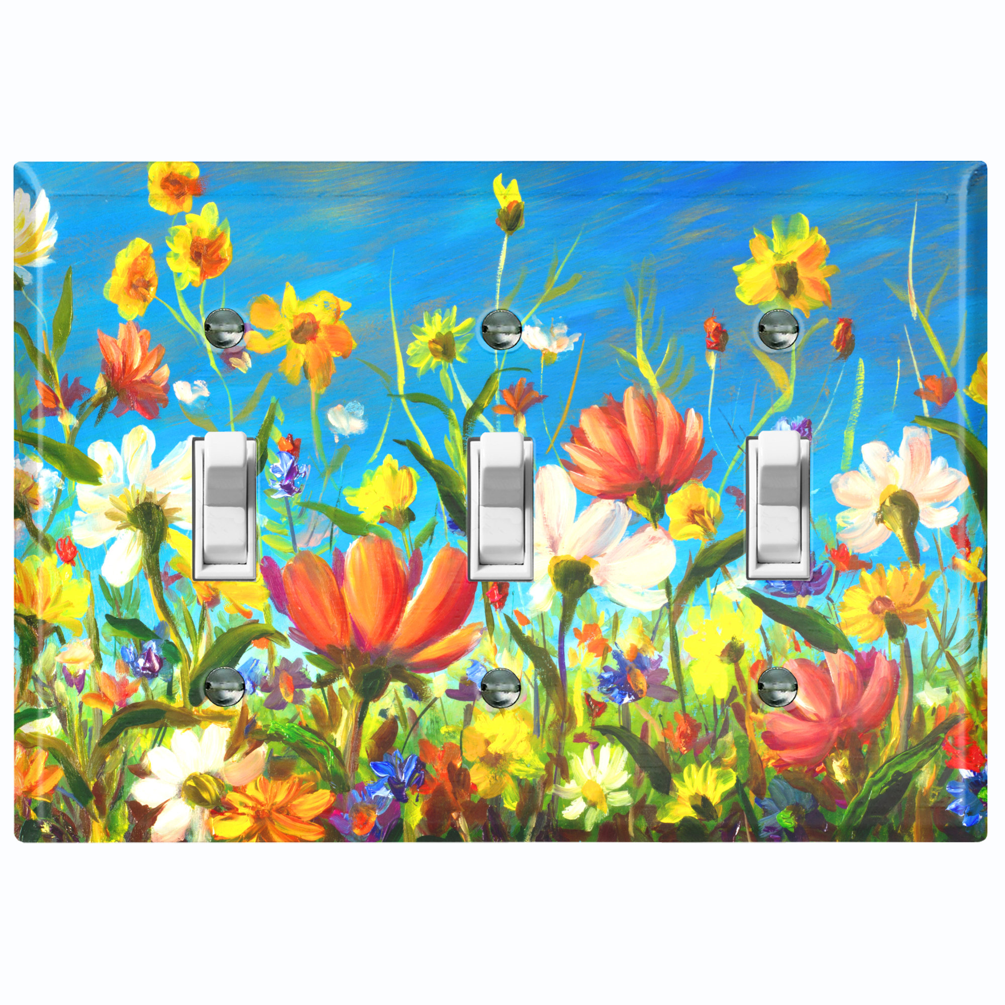 WorldAcc Flowers Field Beautiful 3Gang Wall Plate Wayfair