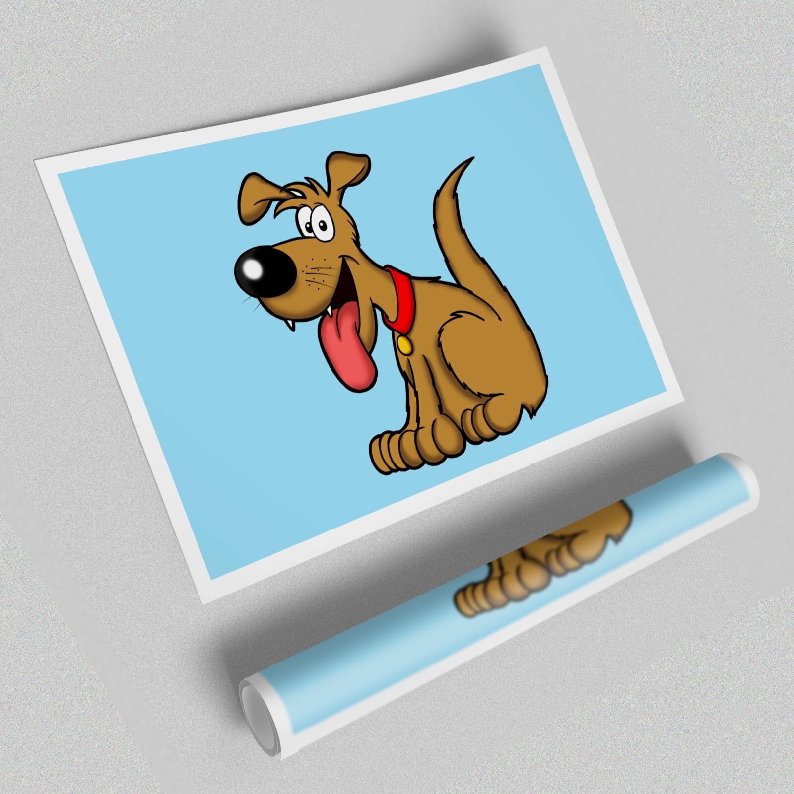 East Urban Home Happy Dog Cartoon With Tongue Out Baby Blue Childrens -  Unframed Graphic Art 