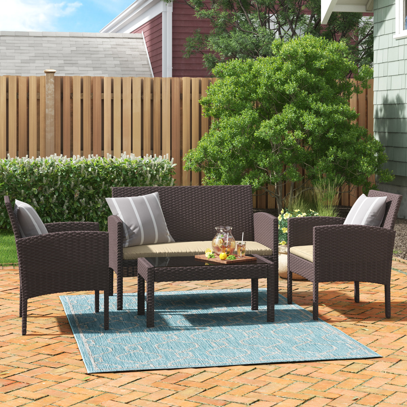 Knopf High Density Polyethylene % HDPE% Wicker Person Seating Group with Cushions