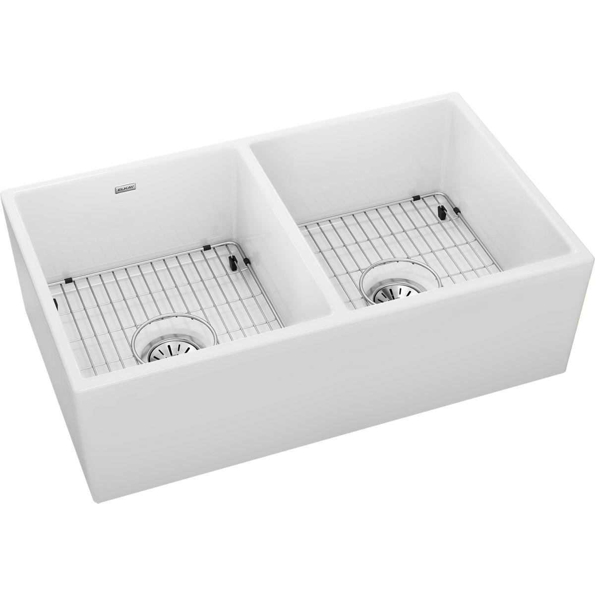 Elkay Fireclay 19.93'' W Double Bowl Fireclay Farmhouse Kitchen Sink ...