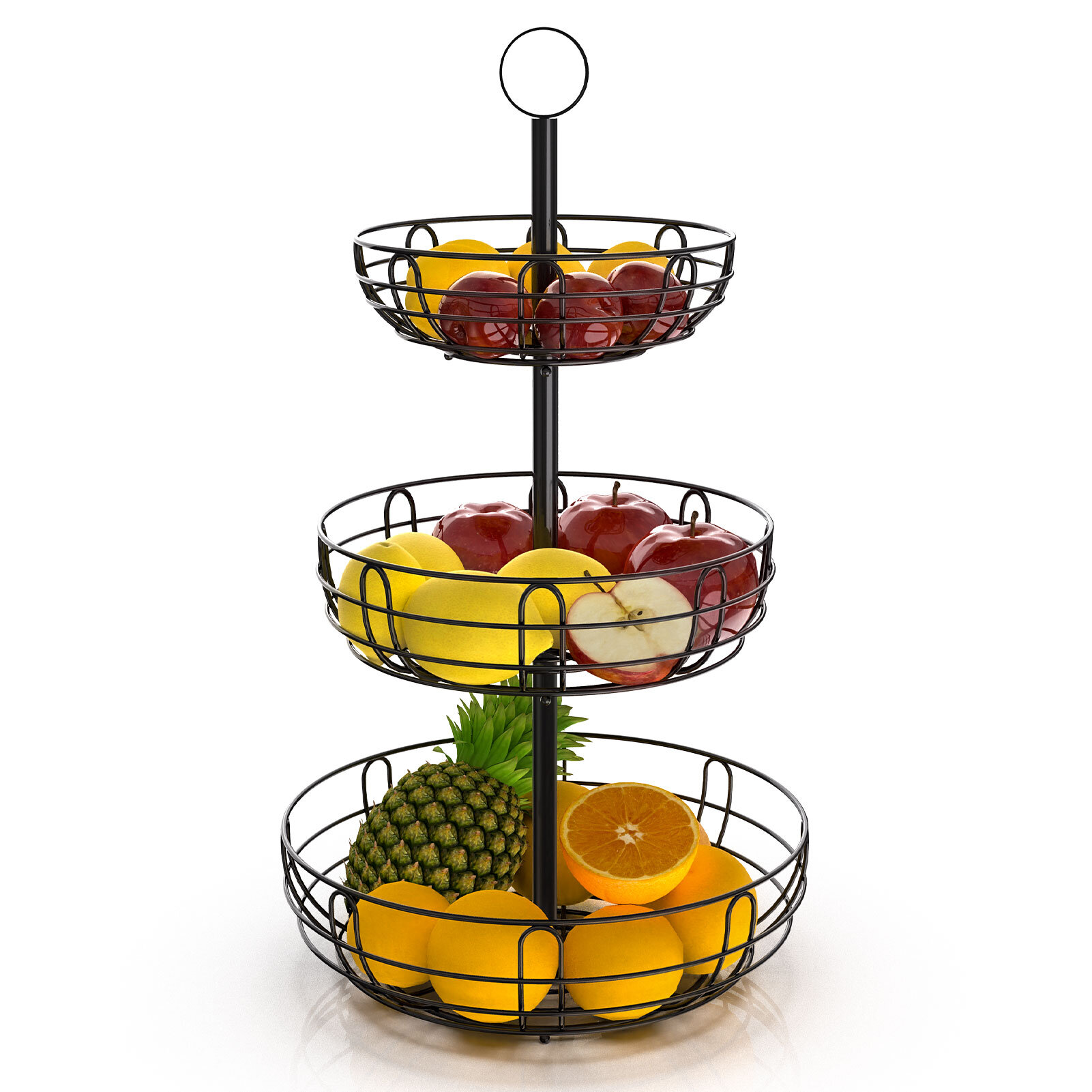 Per 3-Tier Iron Fruit Basket Hanging Fruits Bowl Vegetables Snack Kitchen Storage Holder Tray 