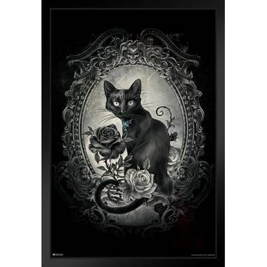 Alchemy Gothic Black Cat Moon Goddess Silver Mirror Table Top Wall Mount Decor 