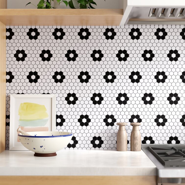 5 Sheets/Case Pool Tile Kitchen Backsplashes Hexagon 1 Inch Black Matte Porcelain Mosaic for Bathroom Floors and Walls