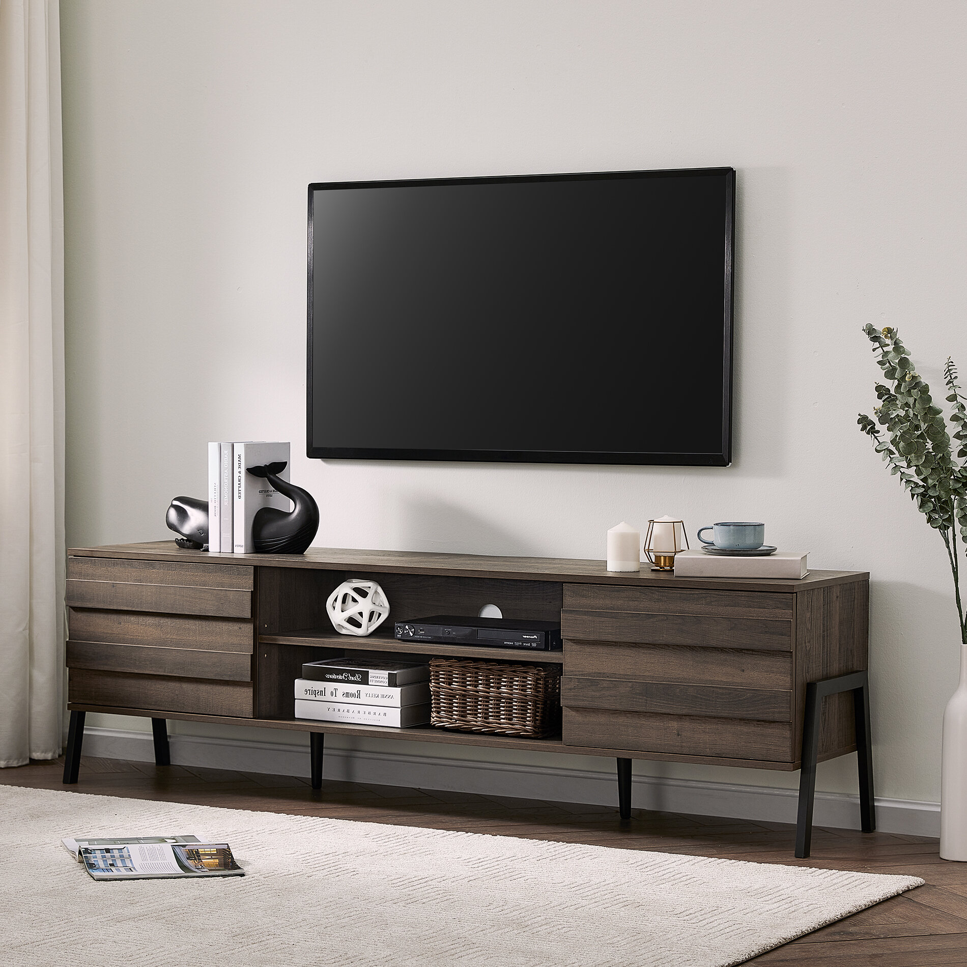 Espresso WE Furniture Minimal Farmhouse Wood Stand for TVs up to 78 Living Room Storage 
