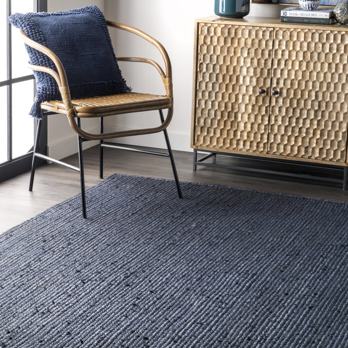 Williston Forge Berowalt Farmhouse Handmade Tufted Jute Navy Rug ...