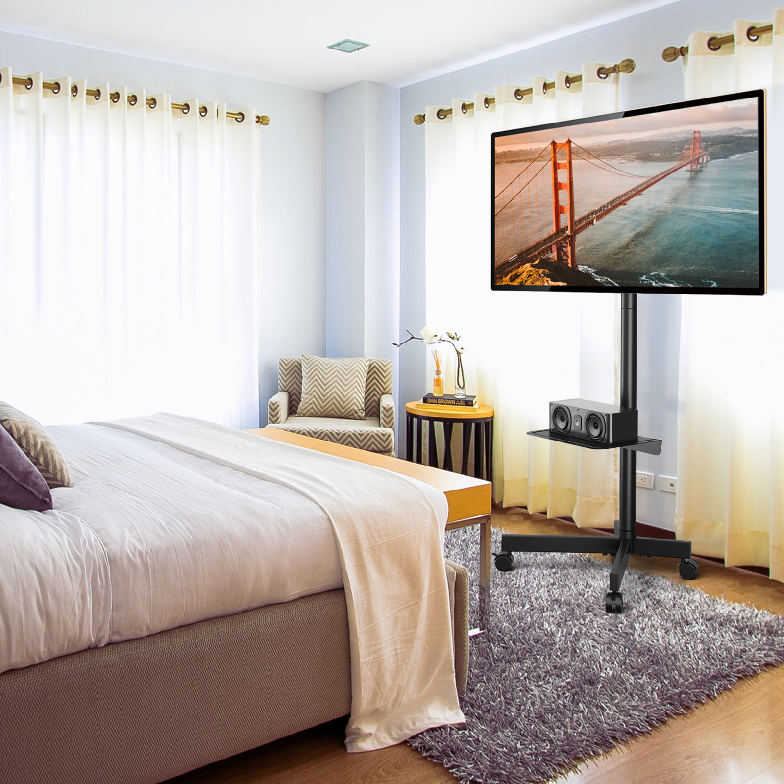 Mobile TV Stand with Tilt Mount on Wheels for Most 27-60 Inch LCD LED TVs 