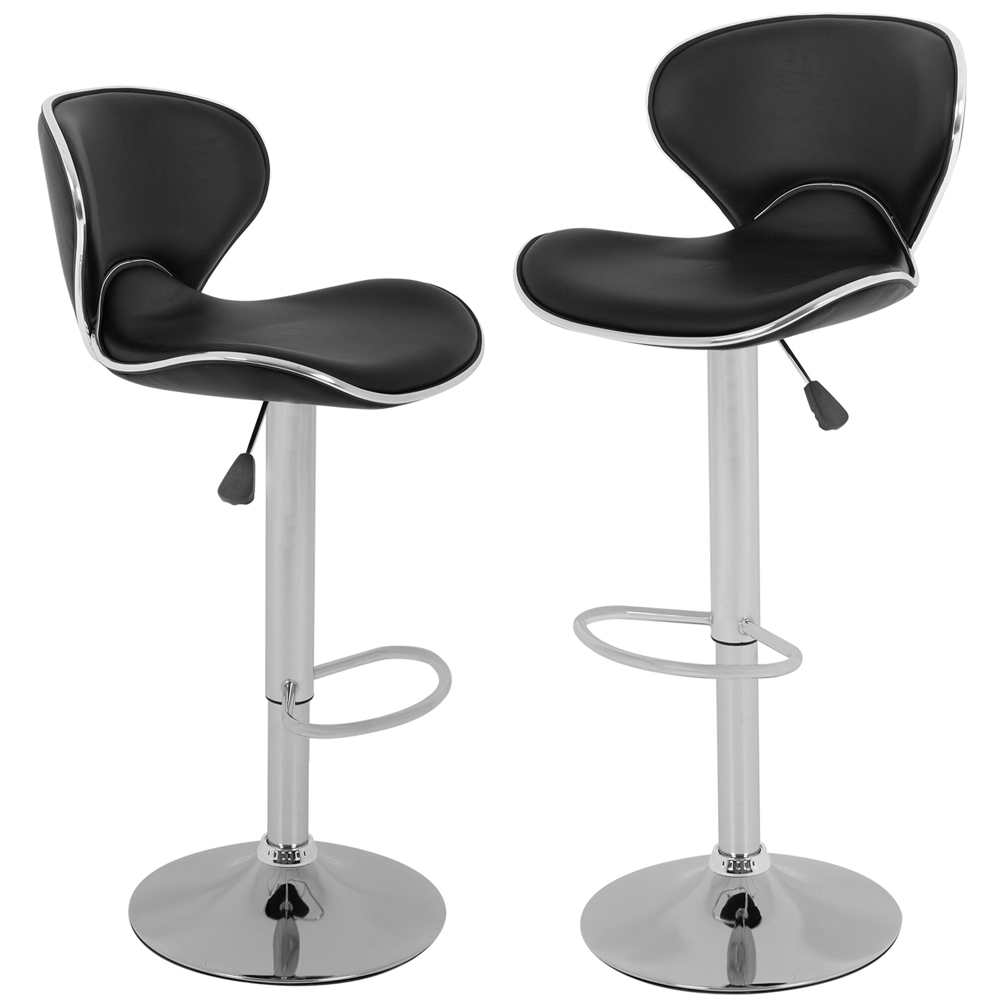 Set of 2 Bar Stools PU Leather Adjustable Height Swivel Dining Room Chair Black 